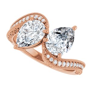 14K Rose Gold 8x6 mm Pear Two-Stone Accented Engagement Ring. 123121:359:P
