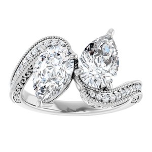 14K White Gold 9x6 mm Pear Two-Stone Accented Engagement Ring. 123121:375:P