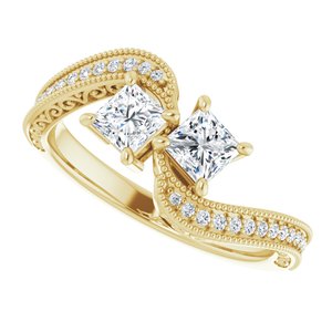 14K Yellow Gold 3.75 mm Square Two-Stone Accented Engagement Ring. 123121:1096:P