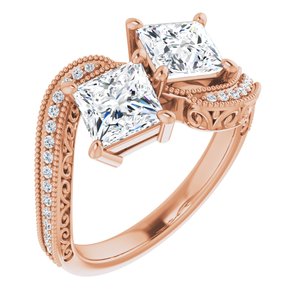 14K Rose Gold 5.5 mm Square Two-Stone Accented Engagement Ring. 123121:1154:P