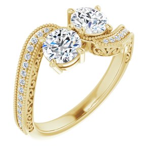 14K Yellow Gold 5.2 mm Round Two-Stone Accented Engagement Ring. 123121:271:P
