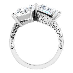 14K White Gold 7.5 mm Square Two-Stone Accented Engagement Ring. 123121:1215:P