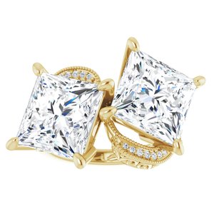 14K Yellow Gold 10 mm Square Two-Stone Accented Engagement Ring. 123121:1261:P
