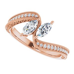 14K Rose Gold 6x3 mm Marquise Two-Stone Accented Engagement Ring. 123121:1274:P