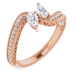 14K Rose Gold 5x3 mm Pear Two-Stone Accented Engagement Ring. 123121:314:P