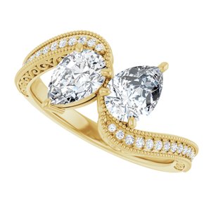 14K Yellow Gold 7x5 mm Pear Two-Stone Accented Engagement Ring. 123121:346:P