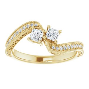 14K Yellow Gold 3 mm Square Two-Stone Accented Engagement Ring. 123121:1051:P