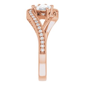 14K Rose Gold 4 mm Square Two-Stone Accented Engagement Ring. 123121:1109:P
