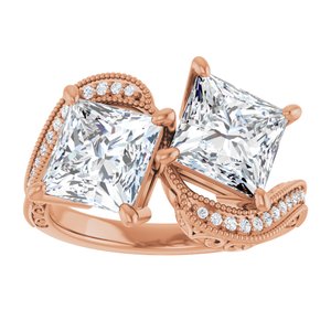 14K Rose Gold 7 mm Square Two-Stone Accented Engagement Ring. 123121:1199:P