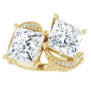 14K Yellow Gold 8 mm Square Two-Stone Accented Engagement Ring. 123121:1231:P