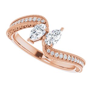 14K Rose Gold 5x3 mm Pear Two-Stone Accented Engagement Ring. 123121:314:P