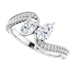 14K White Gold 6x4 mm Pear Two-Stone Accented Engagement Ring. 123121:330:P