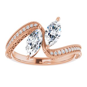 14K Rose Gold 8x4 mm Marquise Two-Stone Accented Engagement Ring. 123121:1319:P