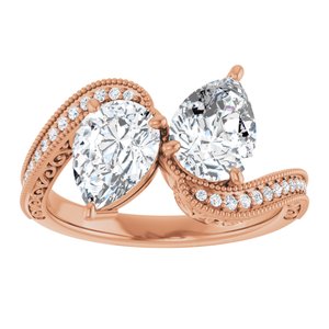 14K Rose Gold 8x6 mm Pear Two-Stone Accented Engagement Ring. 123121:359:P