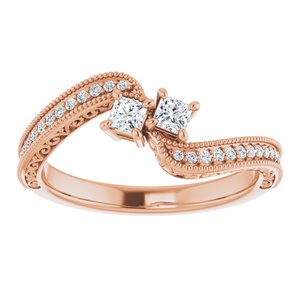 14K Rose Gold 2.5 mm Square Two-Stone Accented Engagement Ring. 123121:1019:P