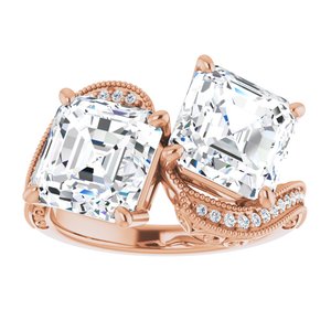 14K Rose Gold 8 mm Asscher Two-Stone Accented Engagement Ring. 123121:884:P
