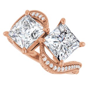 14K Rose Gold 7 mm Square Two-Stone Accented Engagement Ring. 123121:1199:P