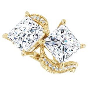 14K Yellow Gold 8 mm Square Two-Stone Accented Engagement Ring. 123121:1231:P