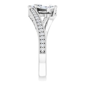 14K White Gold 6x3.5 mm Marquise Two-Stone Accented Engagement Ring. 123121:1290:P