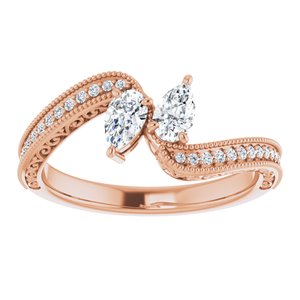 14K Rose Gold 5x3 mm Pear Two-Stone Accented Engagement Ring. 123121:314:P