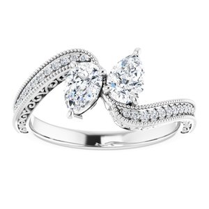 14K White Gold 6x4 mm Pear Two-Stone Accented Engagement Ring. 123121:330:P