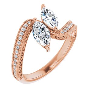 14K Rose Gold 8x4 mm Marquise Two-Stone Accented Engagement Ring. 123121:1319:P