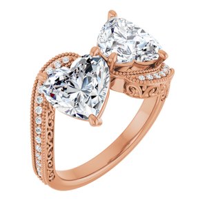 14K Rose Gold 8x8 mm Heart Two-Stone Accented Engagement Ring. 123121:449:P