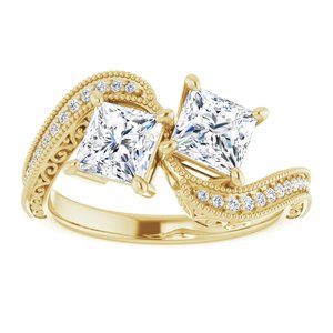 14K Yellow Gold 5 mm Square Two-Stone Accented Engagement Ring. 123121:1141:P
