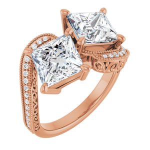 14K Rose Gold 7 mm Square Two-Stone Accented Engagement Ring. 123121:1199:P