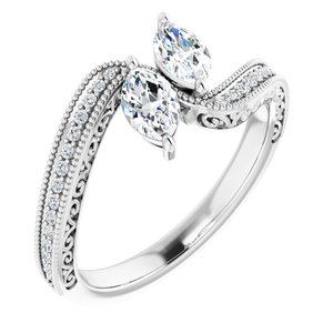 14K White Gold 6x3.5 mm Marquise Two-Stone Accented Engagement Ring. 123121:1290:P