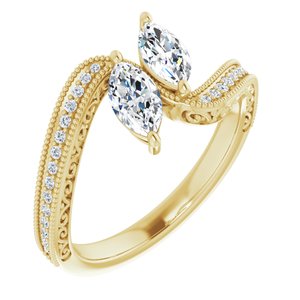14K Yellow Gold 7x3.5 mm Marquise Two-Stone Accented Engagement Ring. 123121:1306:P