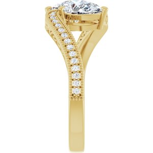 14K Yellow Gold 7x5 mm Pear Two-Stone Accented Engagement Ring. 123121:346:P