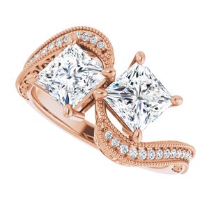 14K Rose Gold 5.5 mm Square Two-Stone Accented Engagement Ring. 123121:1154:P