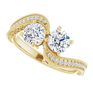 14K Yellow Gold 5.2 mm Round Two-Stone Accented Engagement Ring. 123121:271:P
