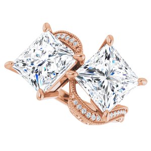 14K Rose Gold 9 mm Square Two-Stone Accented Engagement Ring. 123121:1244:P