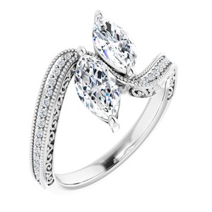 14K White Gold 9x4.5 mm Marquise Two-Stone Accented Engagement Ring. 123121:1335:P