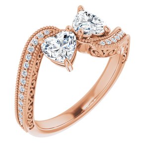 14K Rose Gold 5x5 mm Heart Two-Stone Accented Engagement Ring. 123121:404:P