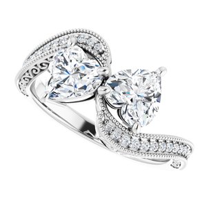 14K White Gold 6x6 mm Heart Two-Stone Accented Engagement Ring. 123121:420:P