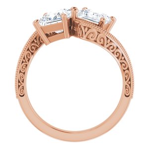 14K Rose Gold 5.5 mm Square Two-Stone Accented Engagement Ring. 123121:1154:P