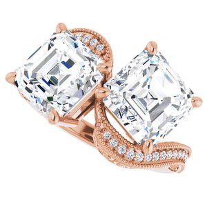 14K Rose Gold 8 mm Asscher Two-Stone Accented Engagement Ring. 123121:884:P