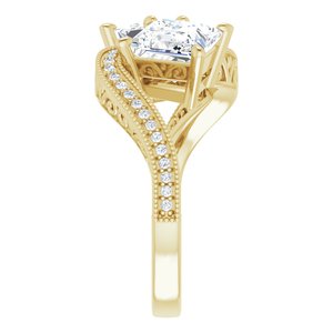 14K Yellow Gold 6.5 mm Square Two-Stone Accented Engagement Ring. 123121:1186:P