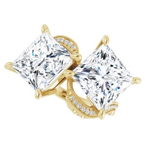 14K Yellow Gold 10 mm Square Two-Stone Accented Engagement Ring. 123121:1261:P