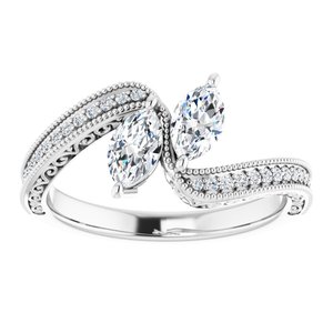 14K White Gold 6x3.5 mm Marquise Two-Stone Accented Engagement Ring. 123121:1290:P