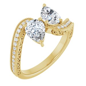 14K Yellow Gold 7x5 mm Pear Two-Stone Accented Engagement Ring. 123121:346:P