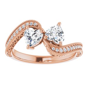 14K Rose Gold 5x5 mm Heart Two-Stone Accented Engagement Ring. 123121:404:P