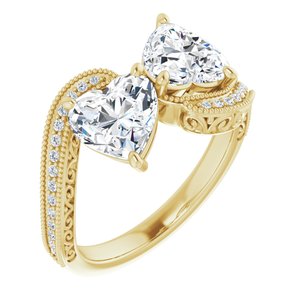 14K Yellow Gold 7x7 mm Heart Two-Stone Accented Engagement Ring. 123121:436:P