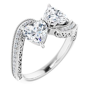 14K White Gold 6x6 mm Heart Two-Stone Accented Engagement Ring. 123121:420:P