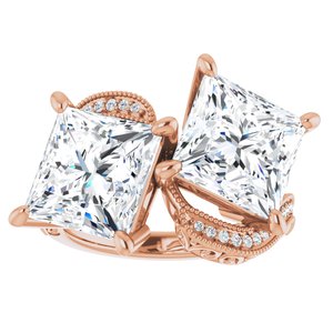 14K Rose Gold 9 mm Square Two-Stone Accented Engagement Ring. 123121:1244:P