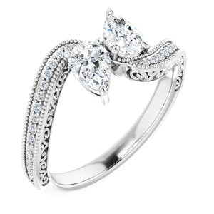 14K White Gold 6x4 mm Pear Two-Stone Accented Engagement Ring. 123121:330:P