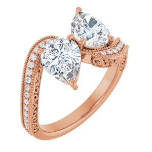 14K Rose Gold 8x6 mm Pear Two-Stone Accented Engagement Ring. 123121:359:P